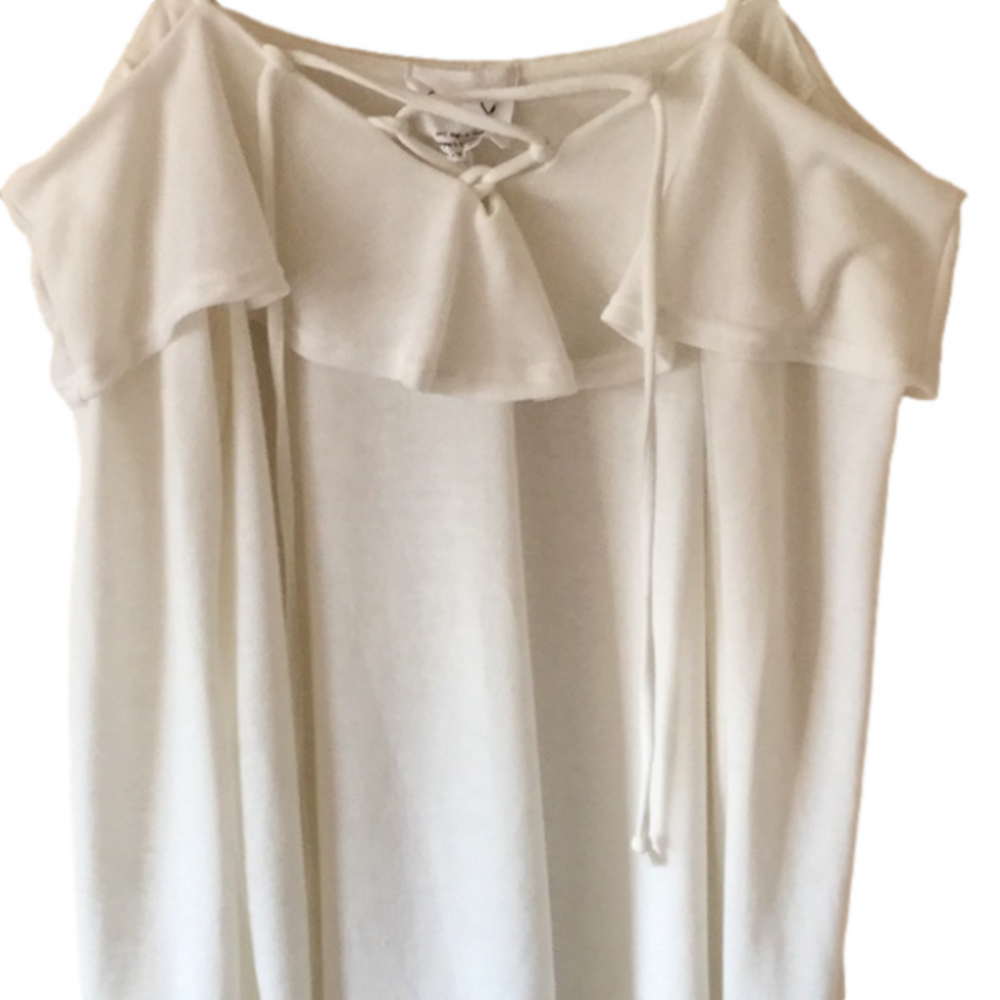 Romantic Sadie & Sage white ruffle  off the shoulder Sweater- Large